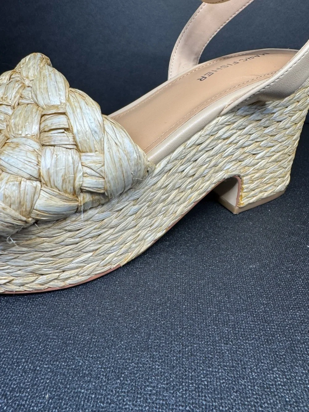 Marc Fisher Mesteel Raffia Platform Block Heel Sandals Beige Natural Size 7.5M